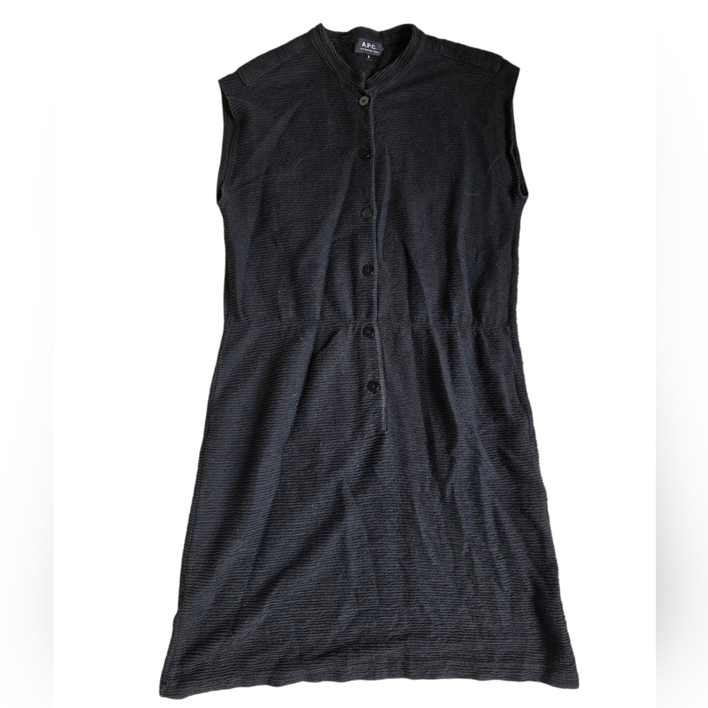 A.P.C. Ribbed Black Button Up Sleeveless Dress Size S